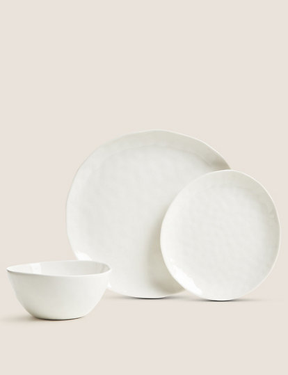 M&S Collection 12 Piece Artisan Dinner Set - 1Size - White, White
