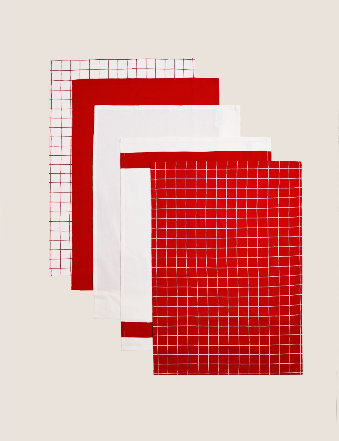 Set of 5 Printed Tea Towels red