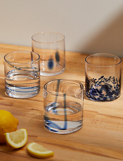 M&S Collection Set Of 4 Patterned Tumblers - 1Size - Blue Mix, Blue Mix