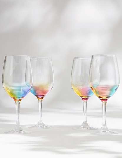 M&S Collection Set Of 4 Rainbow Picnic Wine Glasses - 1Size - Multi, Multi