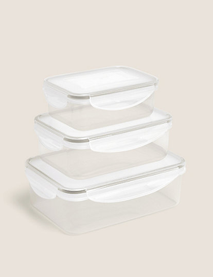 M&S Collection Set Of 3 Food Storage Containers - 1Size - Grey, Grey