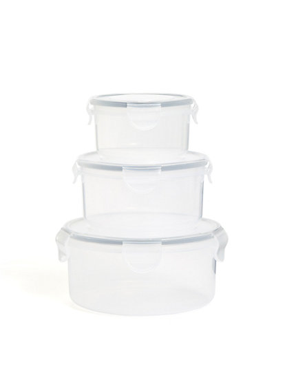 M&S Collection Set Of 3 Round Clip Storage Containers - 1Size - Grey, Grey