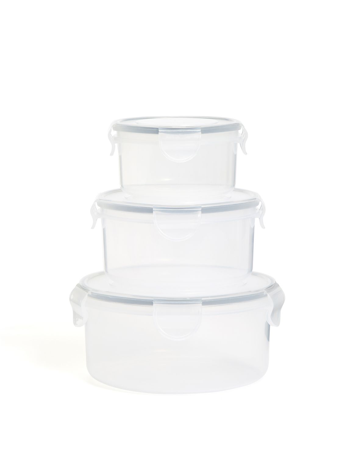 Set of 3 Round Clip Storage Containers grey