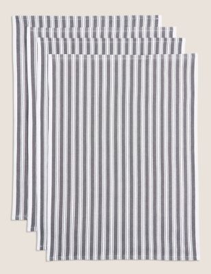 M&S Set of 4 Striped Basket Weave Tea Towels