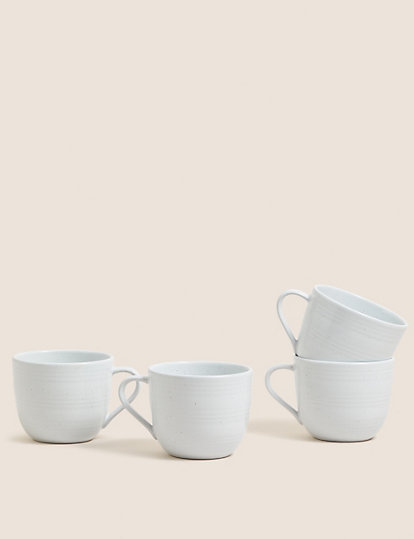 M&S Collection Set Of 4 Speckled Mugs - 1Size - White Mix, White Mix