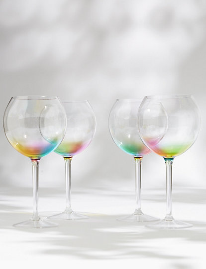 M&S Collection Set Of 4 Rainbow Picnic Gin Glasses - 1Size - Multi, Multi