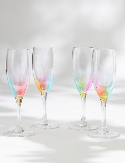 M&S Collection Set Of 4 Rainbow Picnic Champagne Flutes - 1Size - Multi, Multi