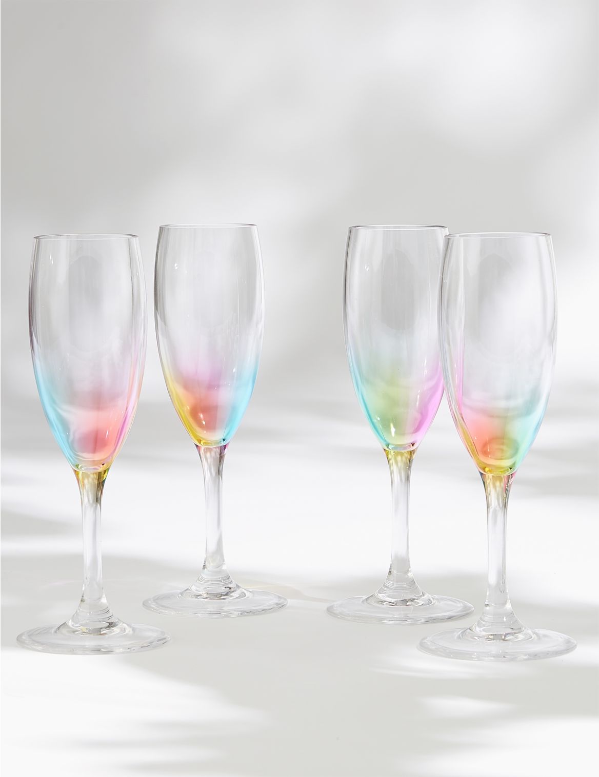 Set of 4 Rainbow Picnic Champagne Flutes multi-coloured