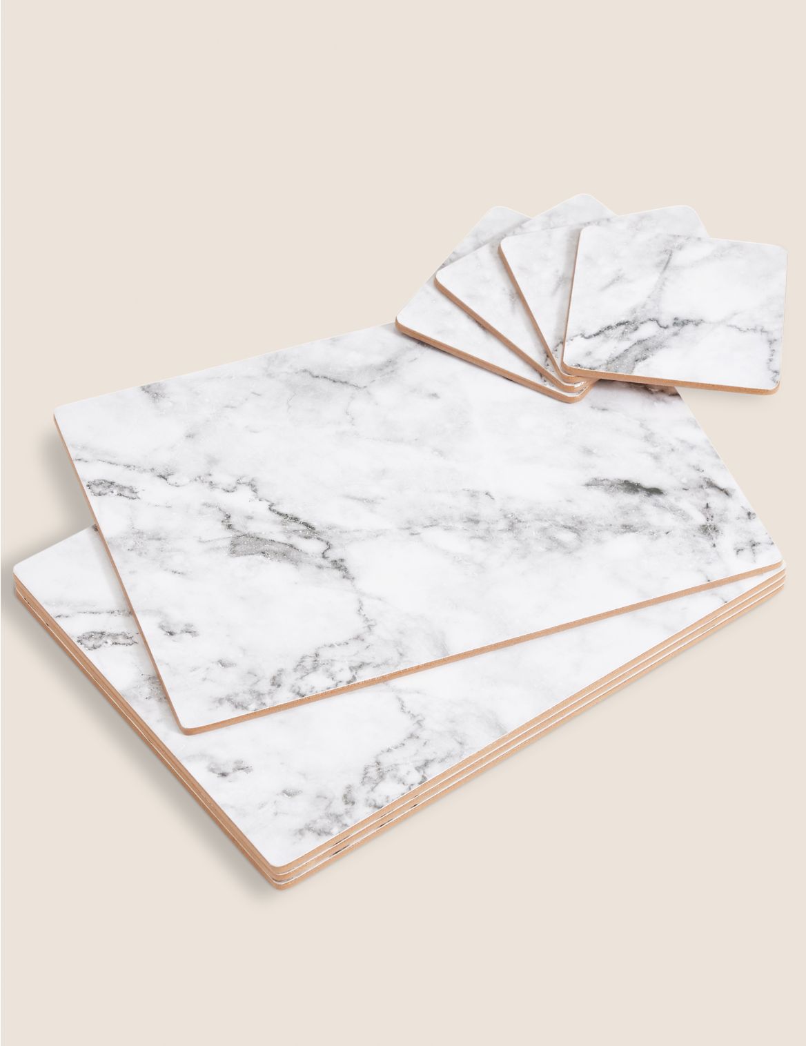 Set of 4 Marble Effect Placemats & Coasters grey