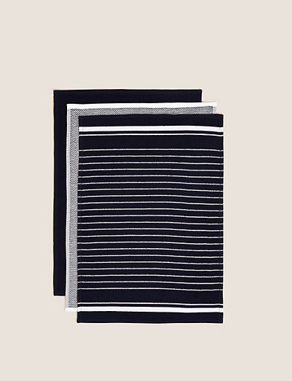 M&S Collection Set Of 3 Cotton Rich Kitchen Towels - 1Size - Dark Grey, Dark Grey