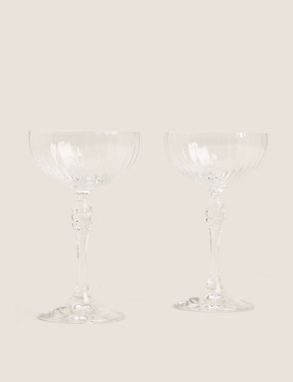 M&S Collection Set Of 2 Decorative Champagne Saucers - 1Size - Clear, Clear