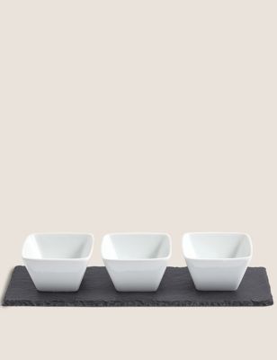 M&S Set of 3 Tapas Bowls with Slate Platter  Slate