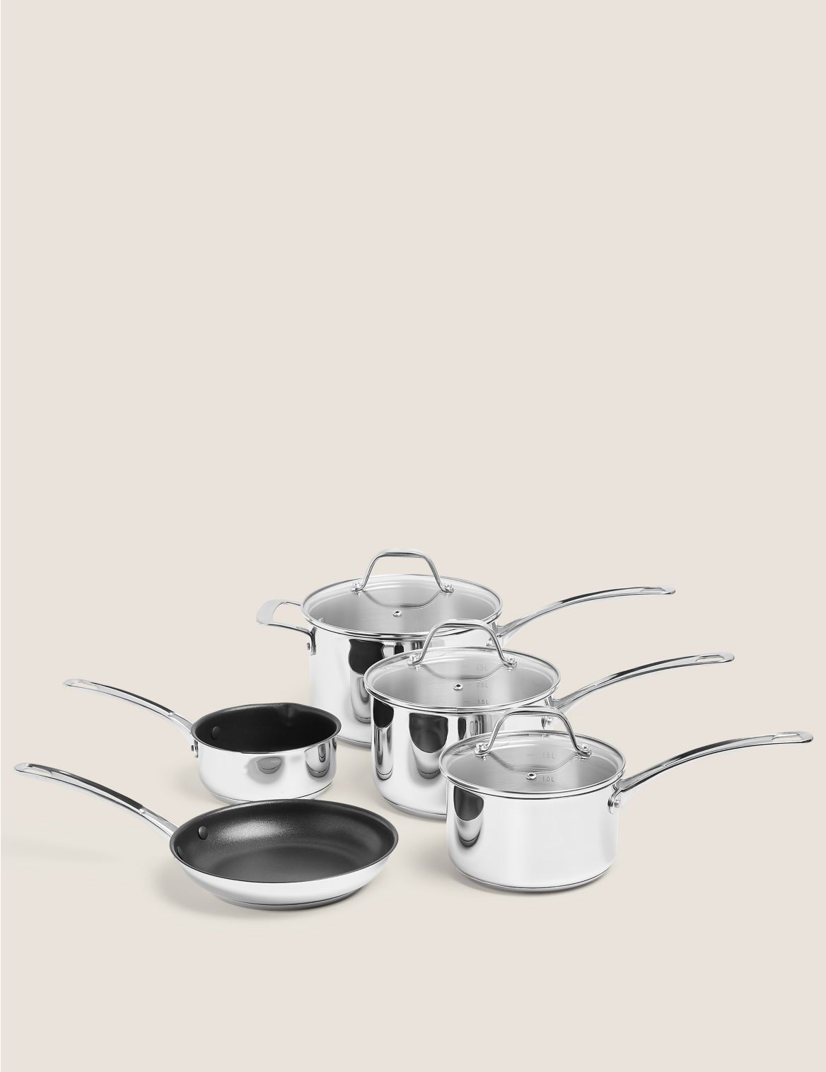 5 Piece Stainless Steel Pan Set silver