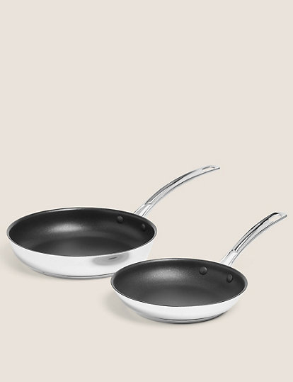 M&S Collection 2 Piece Stainless Steel Frying Pan Set - 1Size - Silver, Silver