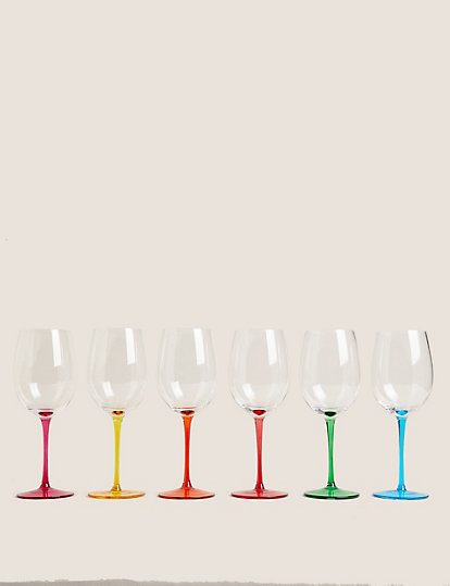 M&S Collection Set Of 6 Multicoloured Wine Glasses - 1Size, Multi