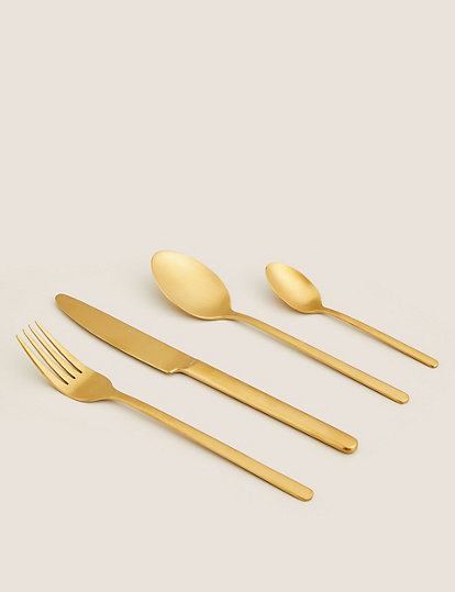 M&S Collection 16 Piece Cutlery Set - 1Size - Gold, Gold