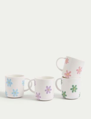 M&S Set of 4 Embossed Floral Mugs - Multi, Multi