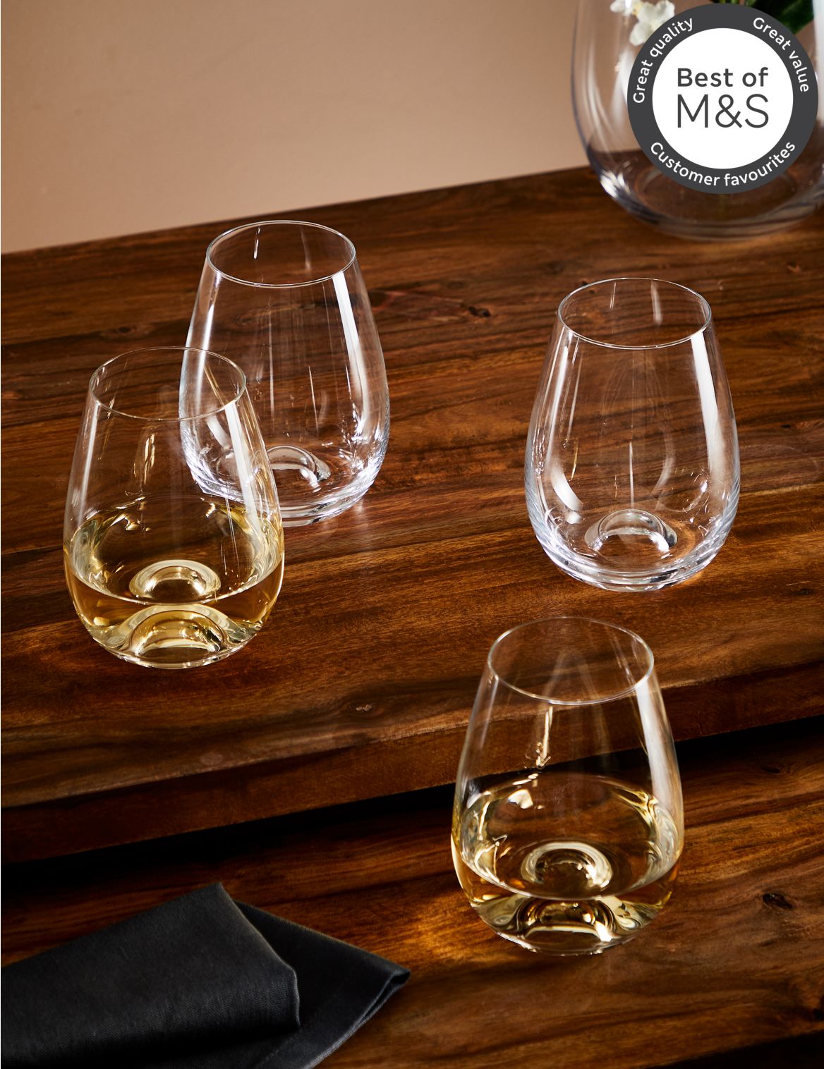 Set of 4 Maxim Stemless Wine Glasses beige