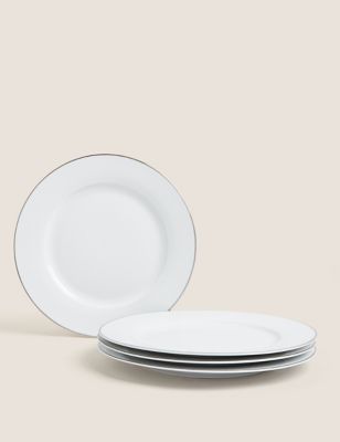 M&S Set of 4 Platinum Rim Dinner Plates
