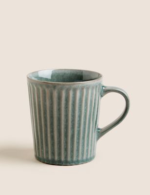 M&S Ribbed Reactive Glaze Mug - Green, Green,Charcoal,Light Grey,Blue