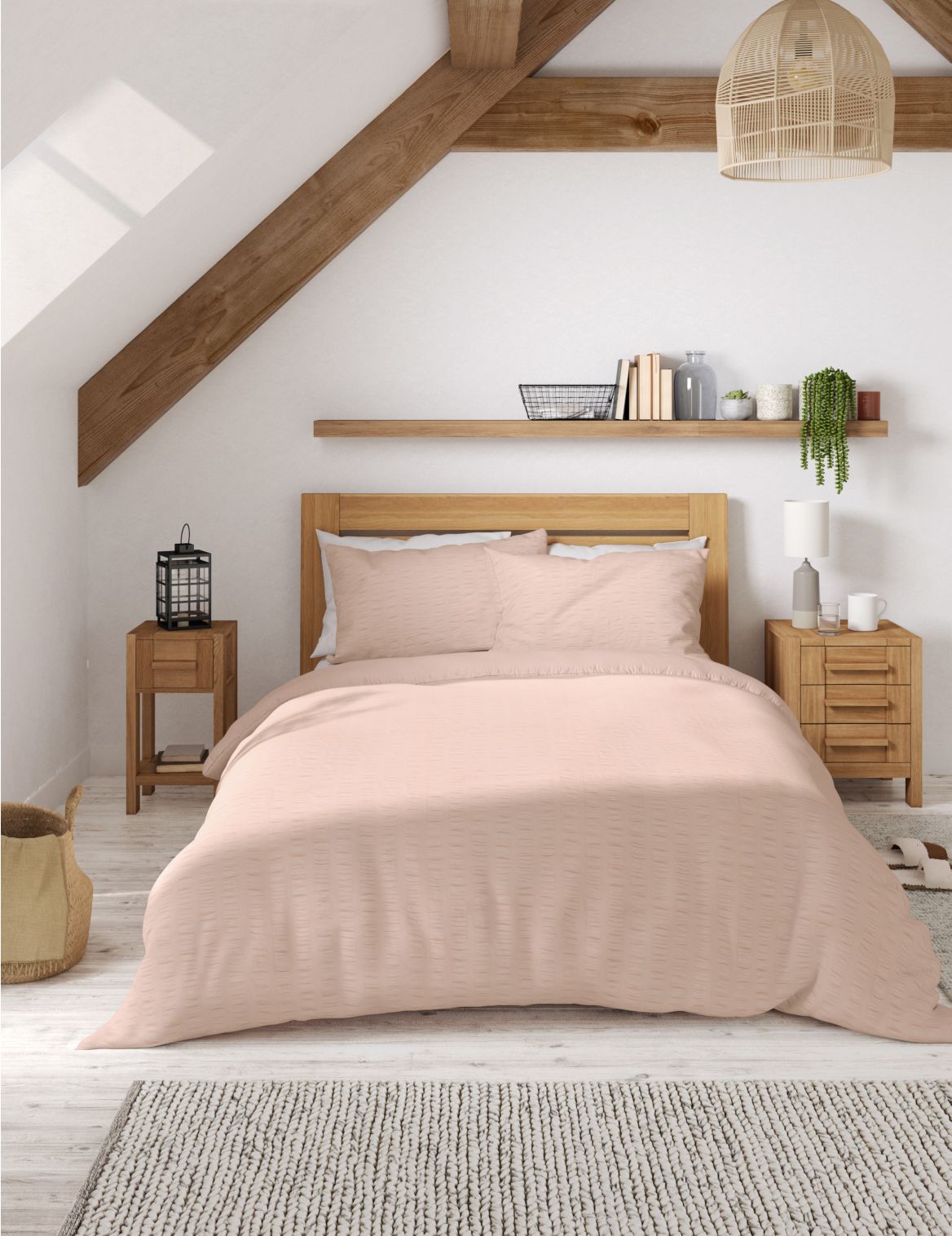 Pure Cotton Striped Seersucker Bedding Set pink