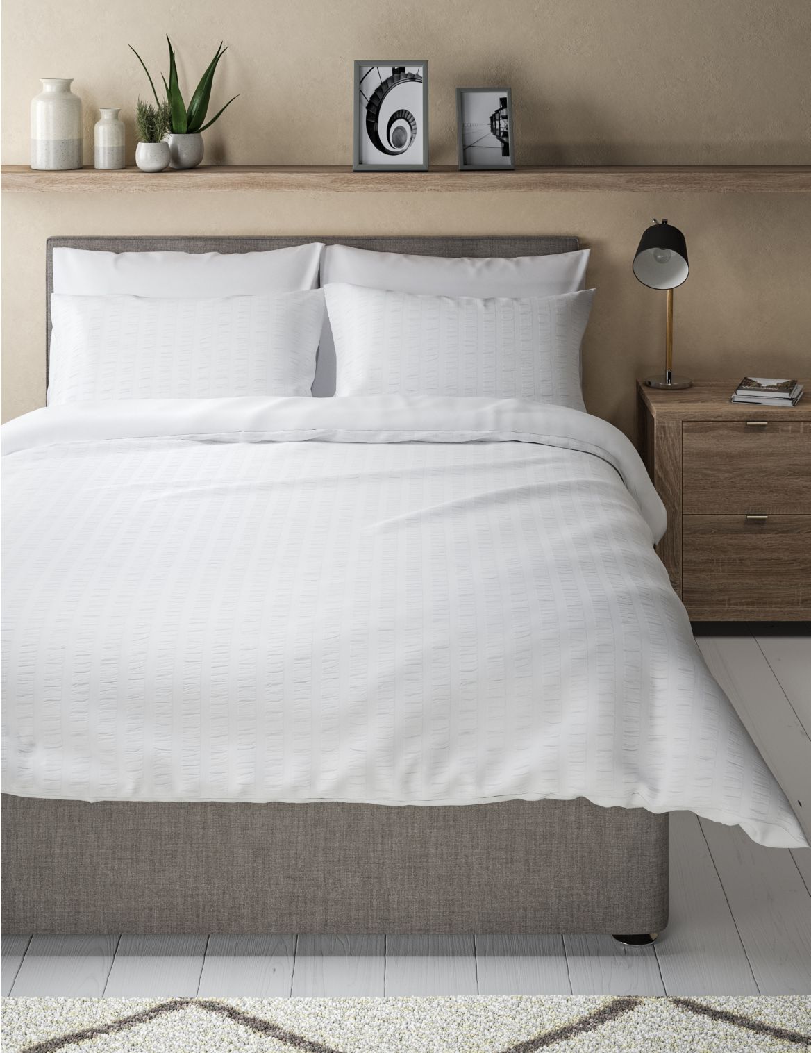 Pure Cotton Striped Seersucker Bedding Set white