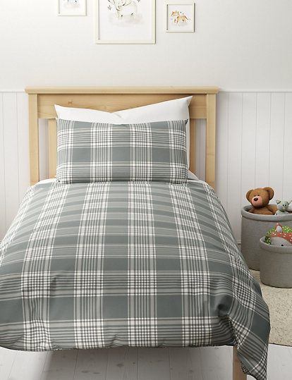 M&S Collection Checked Cotton Blend Bedding Set - Dbl - Navy Mix, Navy Mix