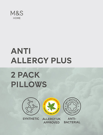 M&S Collection 2Pk Anti Allergy Plus Medium Pillows - 1Size - White, White