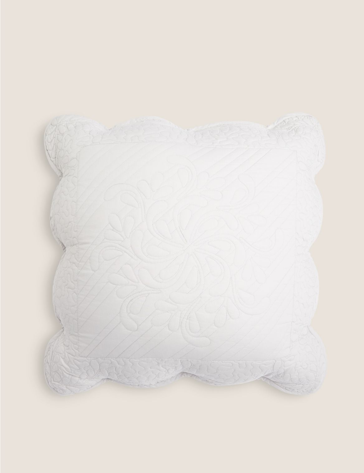 Pure Cotton Embroidered Trapunto Cushion grey