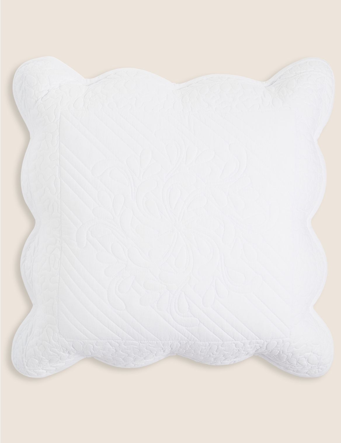 Pure Cotton Embroidered Trapunto Cushion white