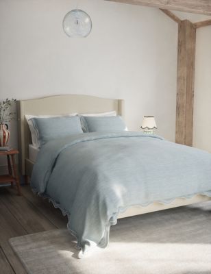 M&S Pure Cotton Embroidered Scalloped Edge Bedding Set - 6FT - Chambray, Chambray