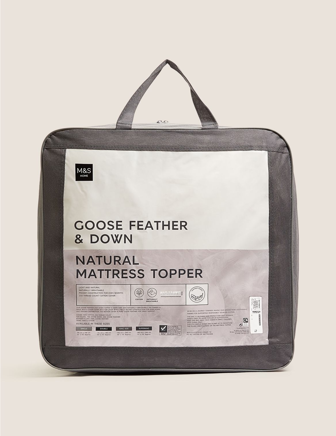 Goose Feather & Down Mattress Topper white
