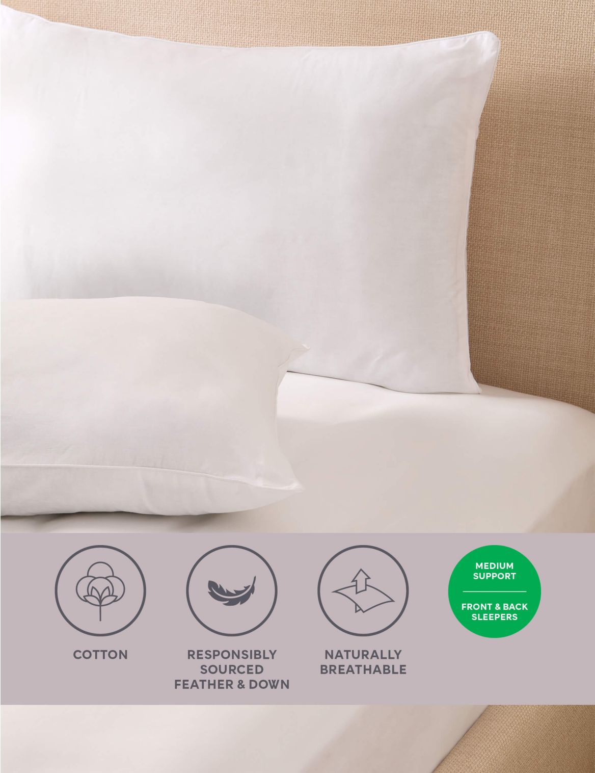 2 Pack Goose Feather & Down Pillows white
