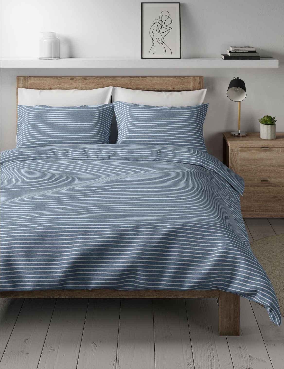 Jersey Striped Bedding Set blue