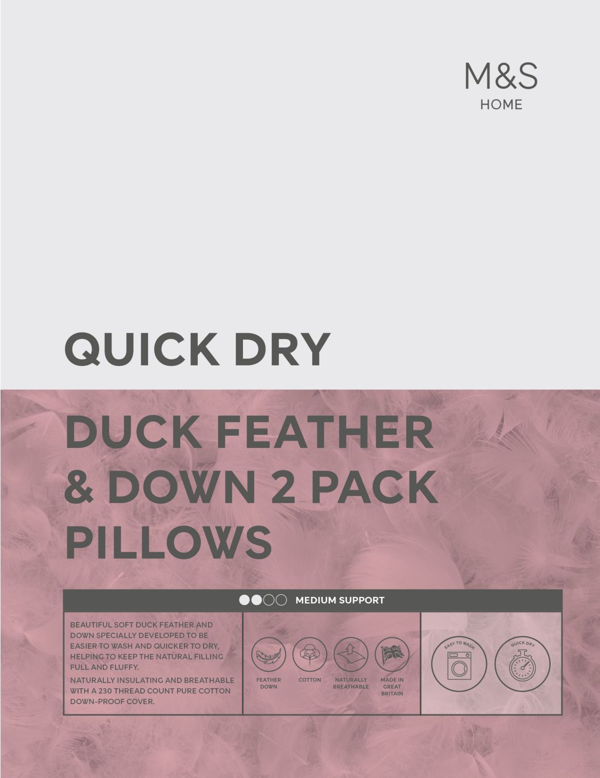 2 Pack Duck Feather & Down Medium Pillows white