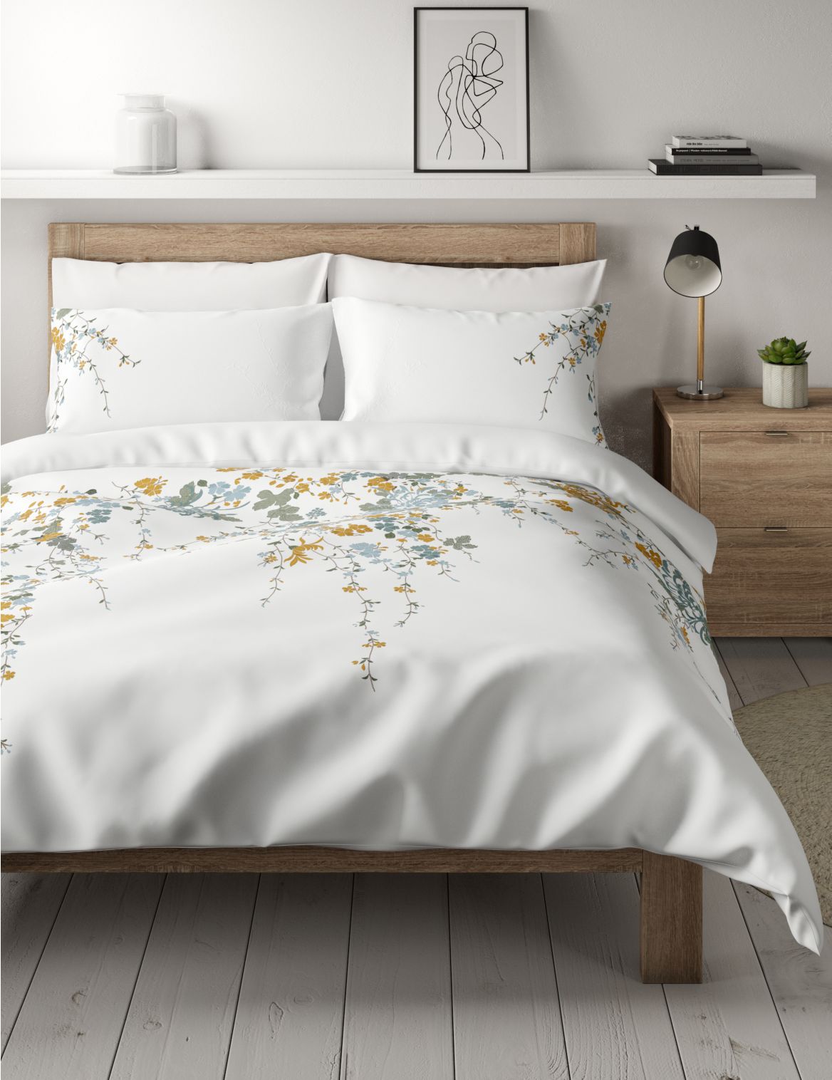 Pure Cotton Embroidered Blossom Bedding Set white