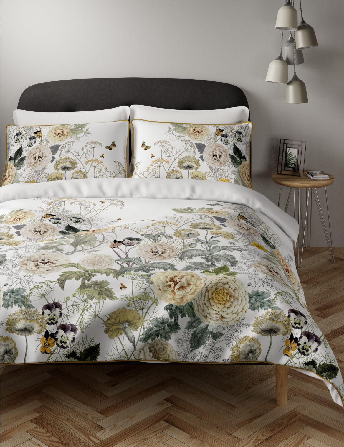 Pure Cotton Floral Piped Edge Bedding Set multi-coloured