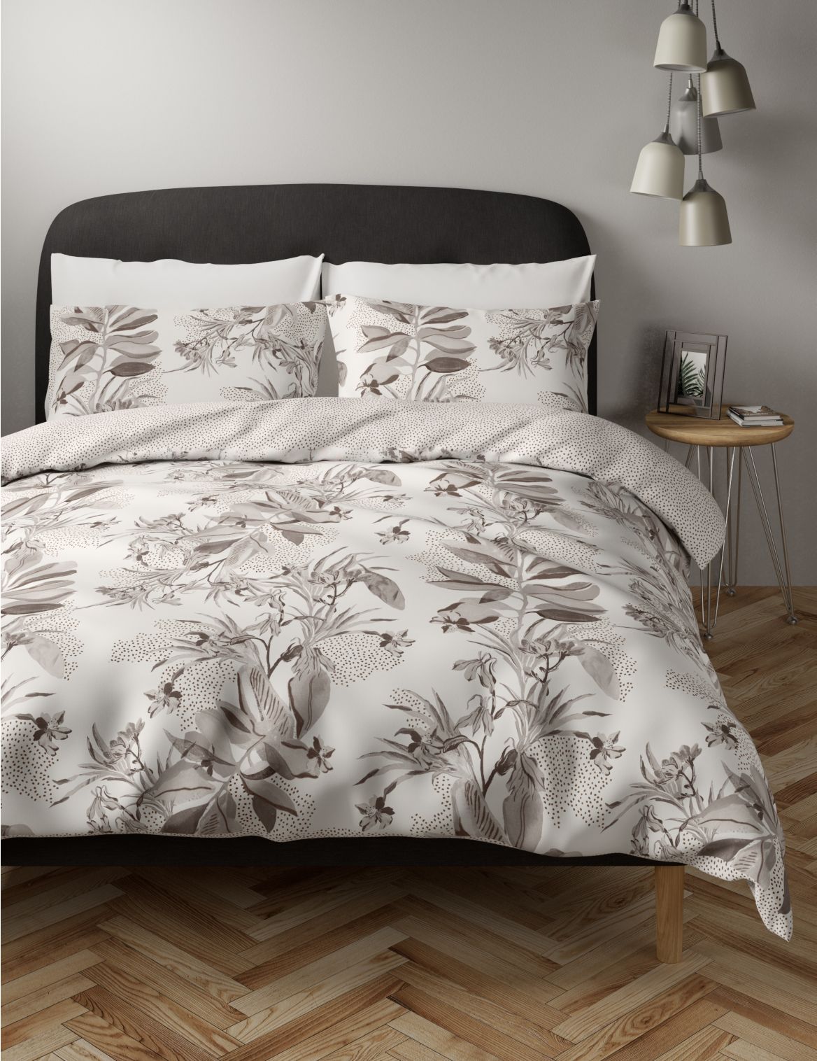 Cotton Rich Floral Bedding Set grey