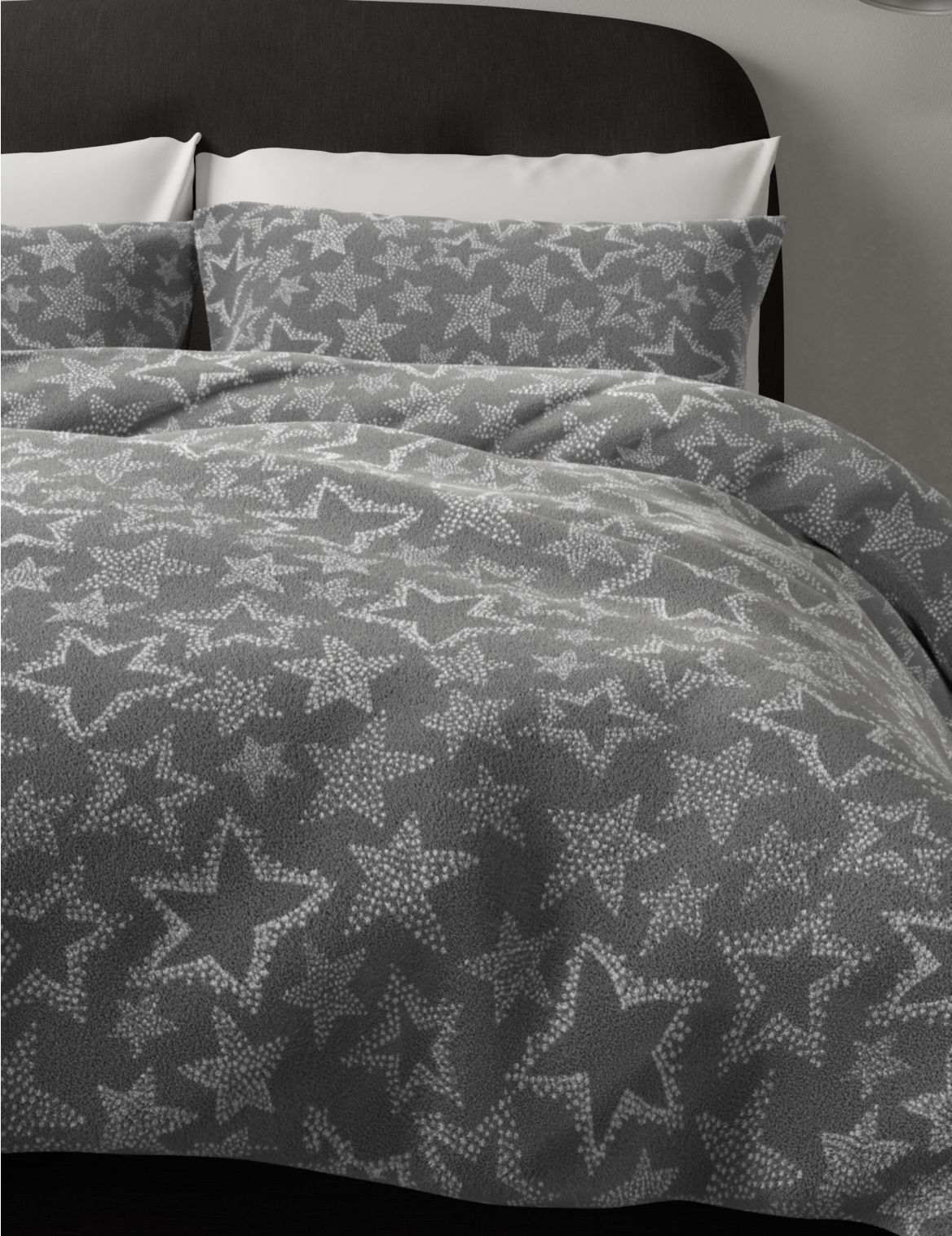 Fleece Star Print Bedding Set grey