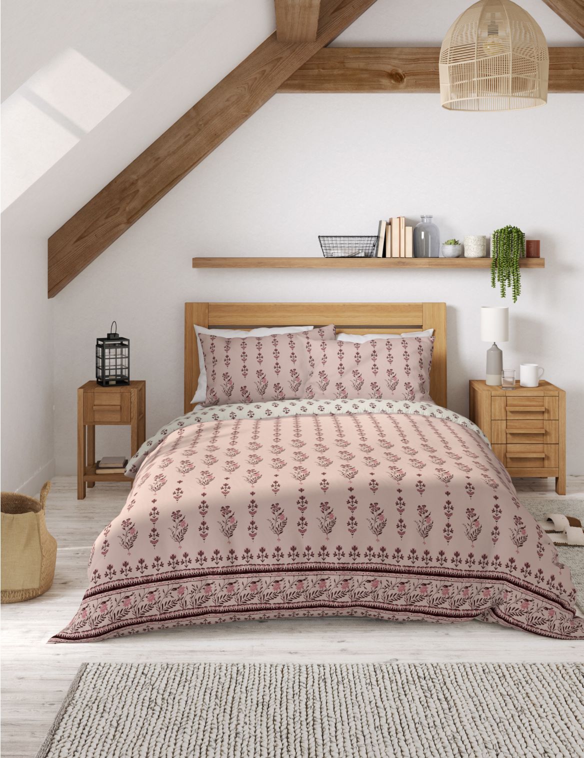 Cotton Mix Batik Bedding Set pink