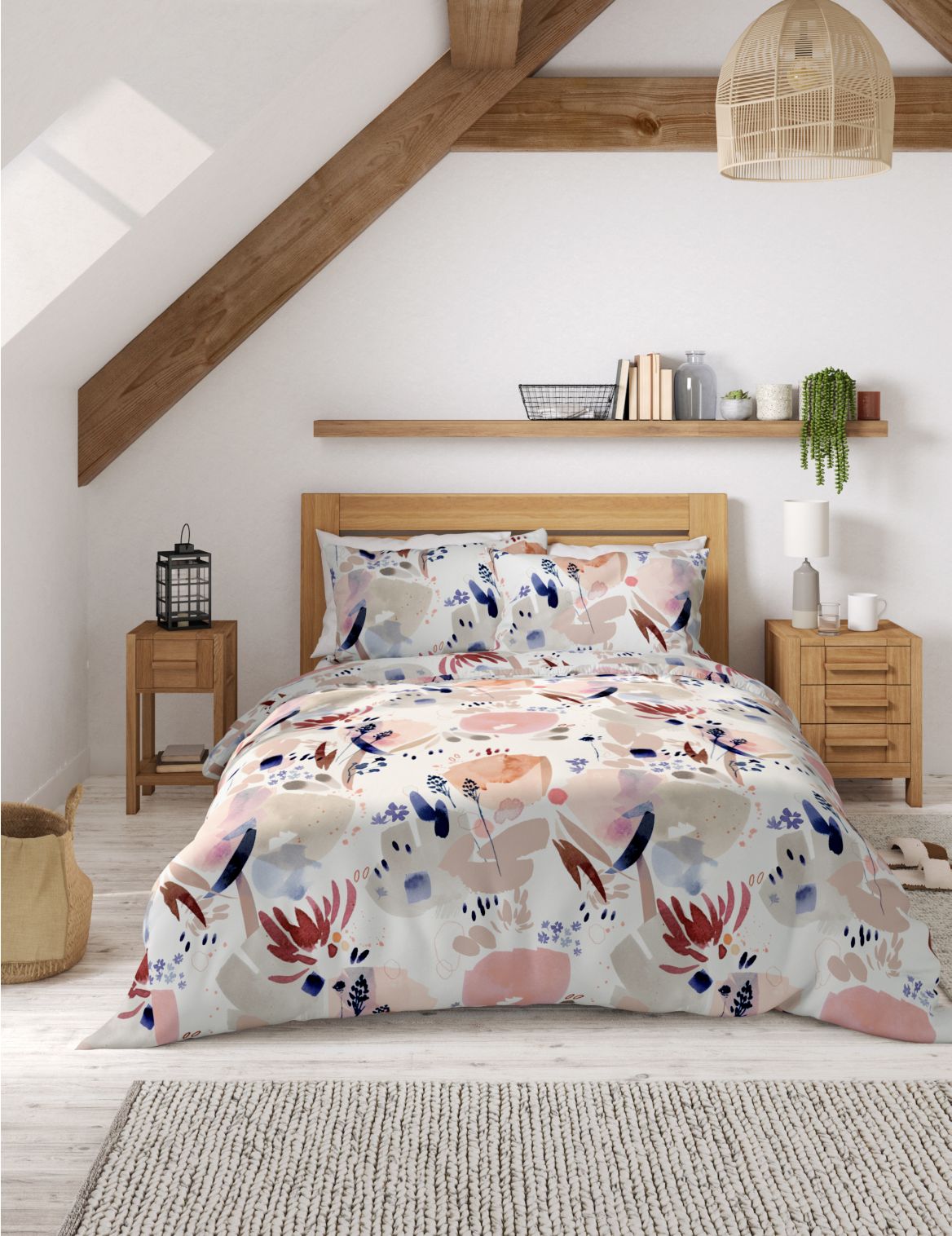 Pure Cotton Watercolour Floral Bedding Set multi-coloured