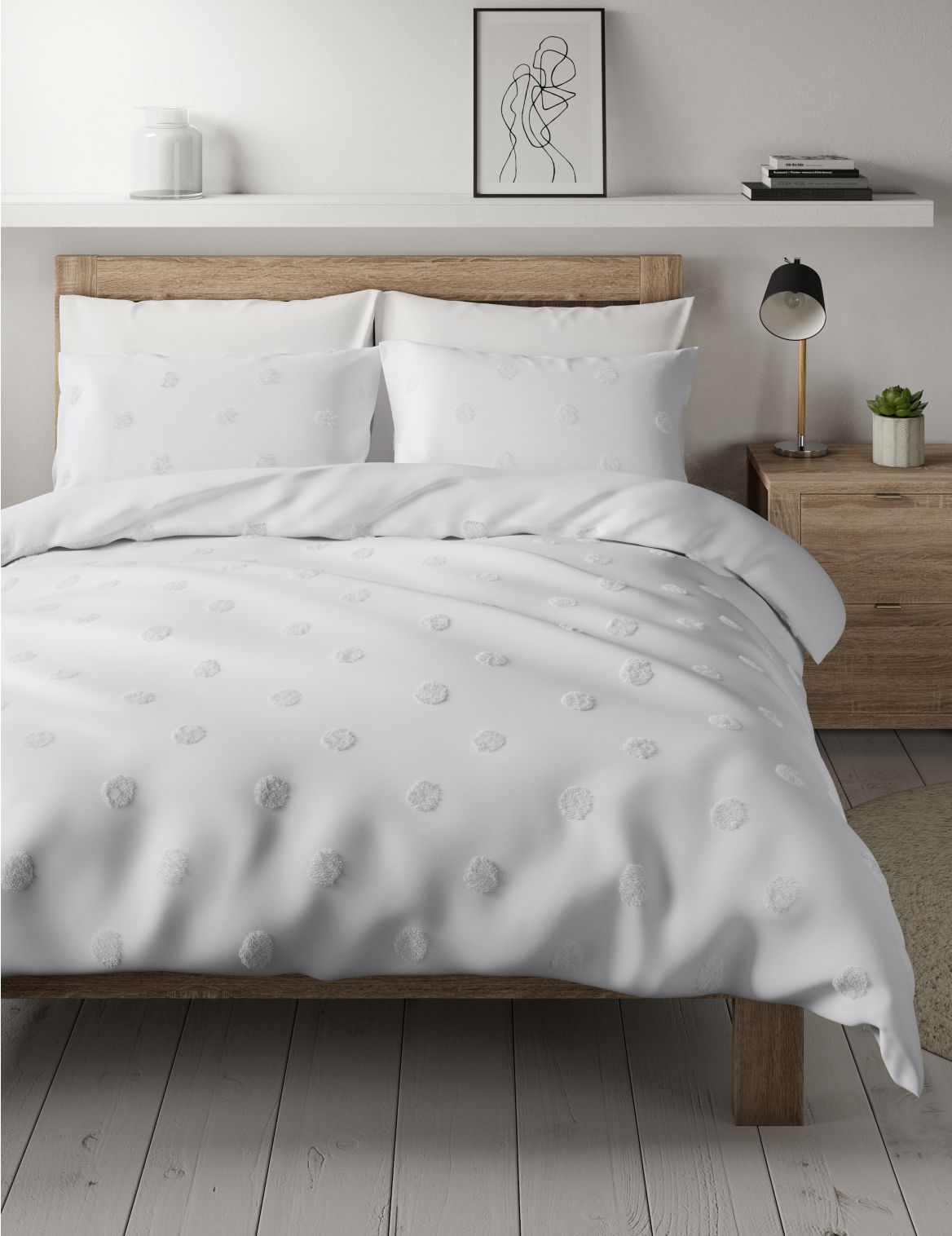 Pure Cotton Spotty Textured Bedding Set white