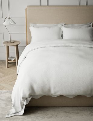 M&S Pure Cotton Trellis Matelass Bedding Set - SGL - White, White