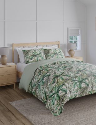 M&S Pure Cotton Watercolour Palm Bedding Set - 6FT - Green Mix, Green Mix