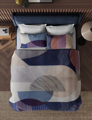 M&S Pure Cotton Abstract Bedding Set - DBL - Navy Mix, Navy Mix