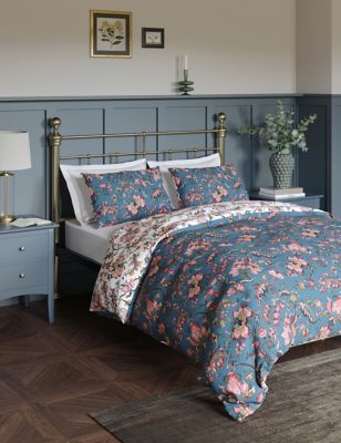 M&S Pure Cotton Decorative Floral Bedding Set - DBL - Blue Mix, Blue Mix