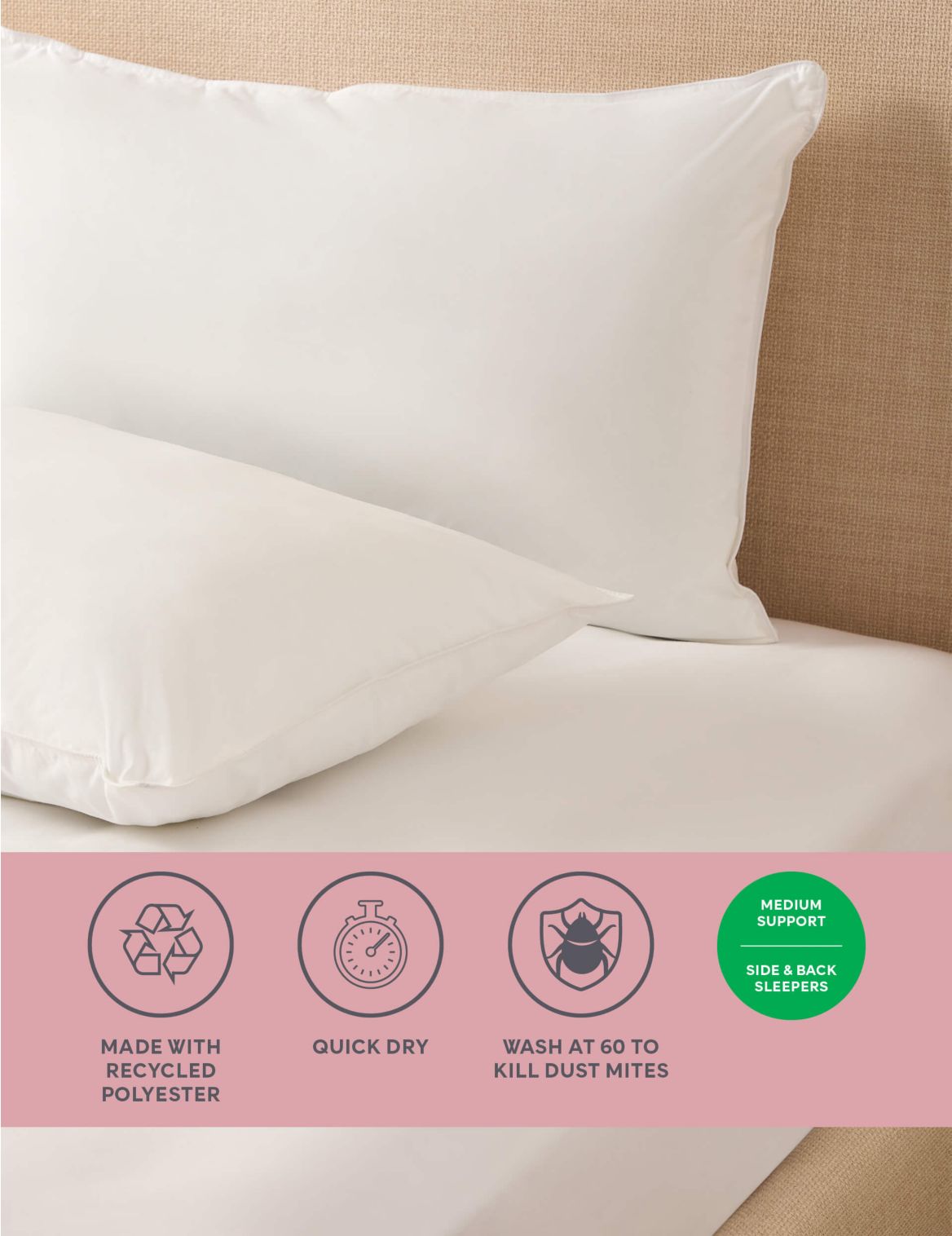 2 Pack Supremely Washable Medium Pillows white