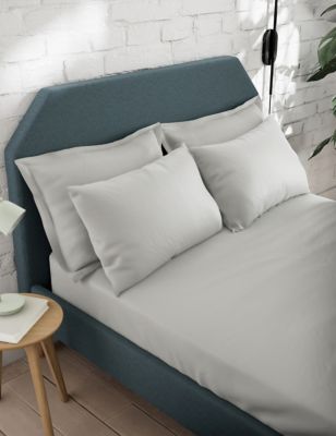 M&S Anti Allergy Pure Cotton Deep Fitted Sheet - 6FT - White, White,Silver Grey