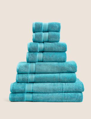 M&S Set of 2 Super Soft Pure Cotton Towels - 2XL - Teal, Teal,Midnight,Mocha,White,Duck Egg