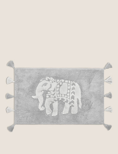 M&S Collection Priya Pure Cotton Elephant Bath Mat - 1Size - Grey, Grey